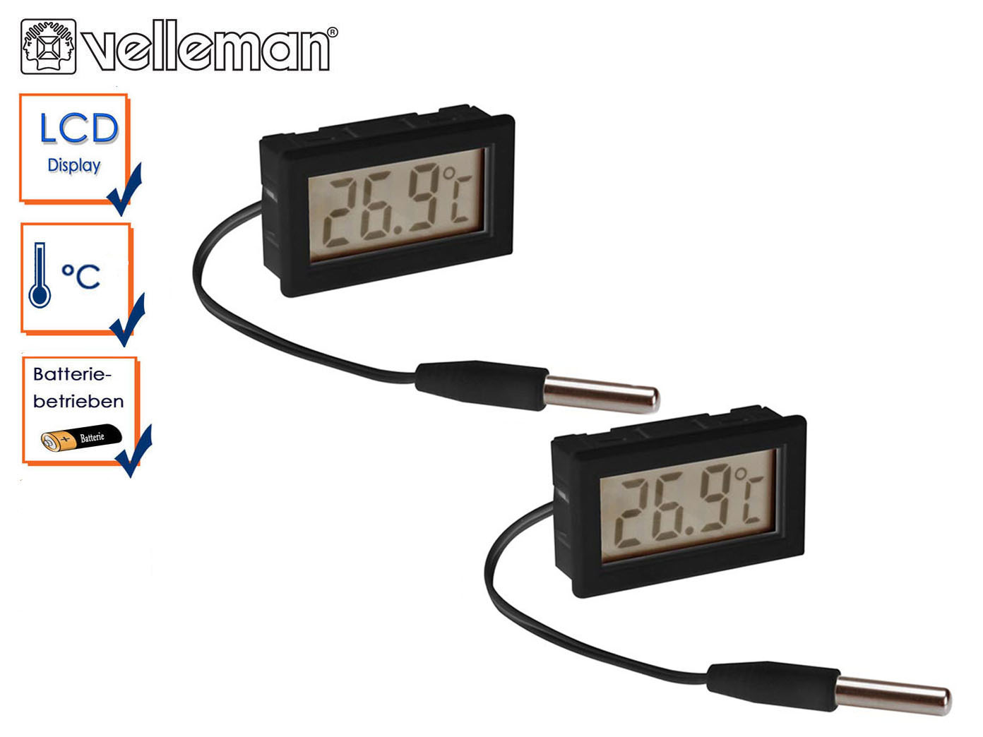 Kombi-Set digitale Einbauthermometer mit Temperaturfühler, Temperaturkontrolle