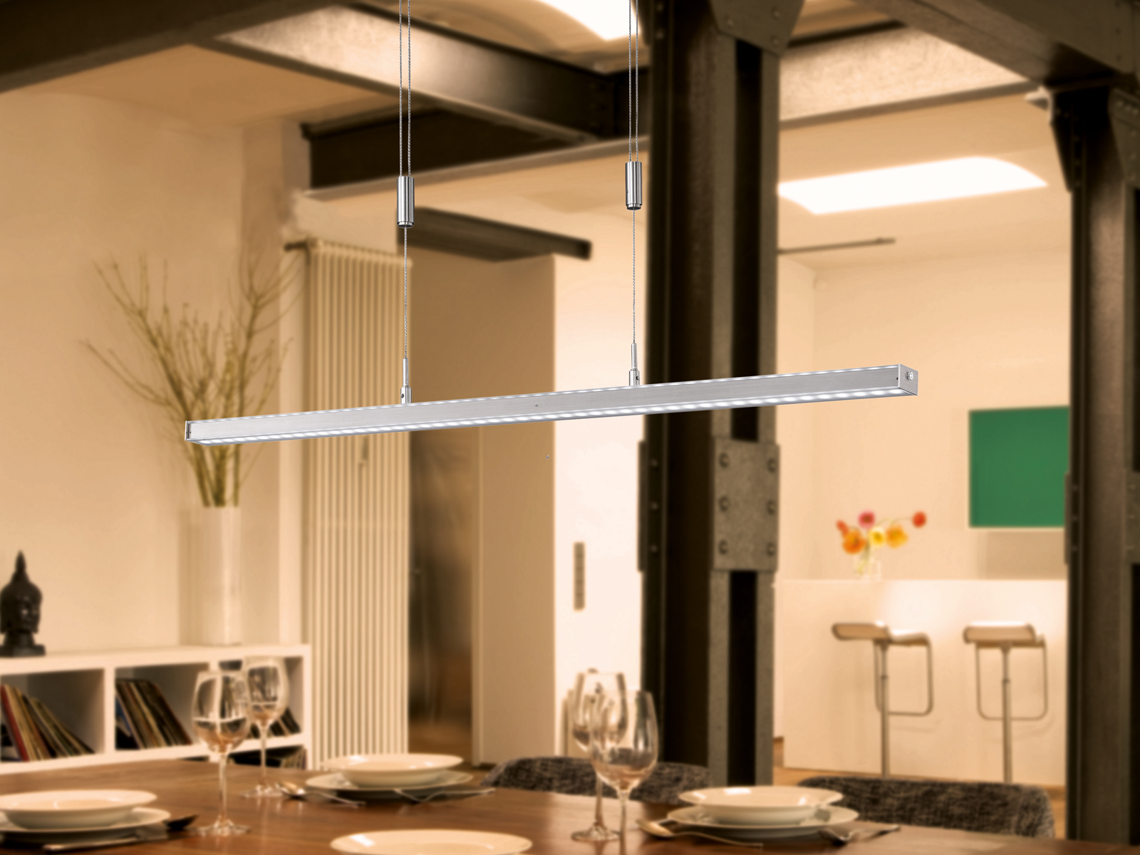 LED Pendelleuchte VITAN Silber höhenverstellbar & dimmbar, 115cm lang