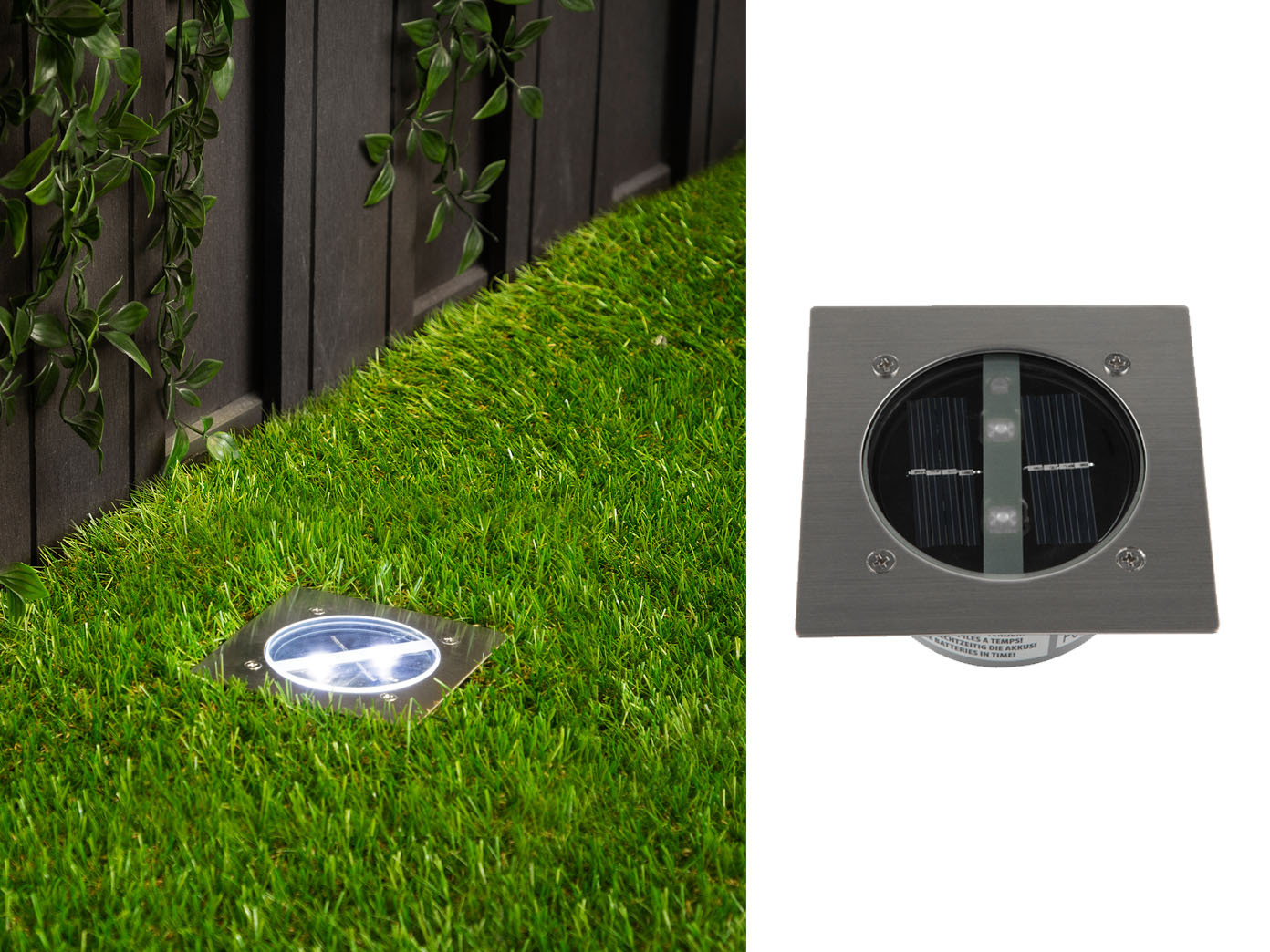 Solar LED Bodeneinbaustrahler CARLO für Außen, Edelstahl eckig 10x10cm, IP67