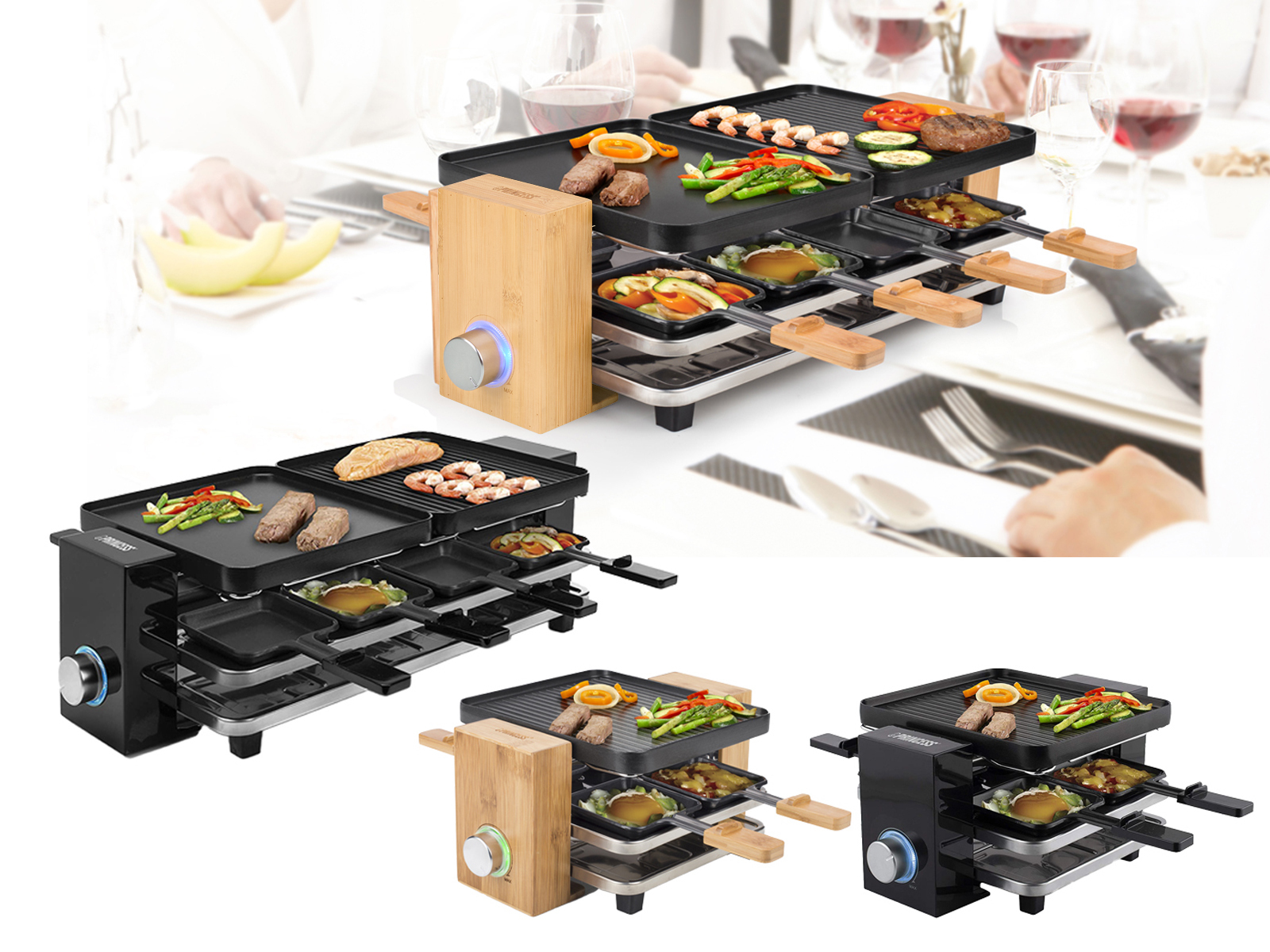 DESIGN Raclettegeräte mit Grillplatte für 4-8 Personen Tischgrill mit Parkdeck