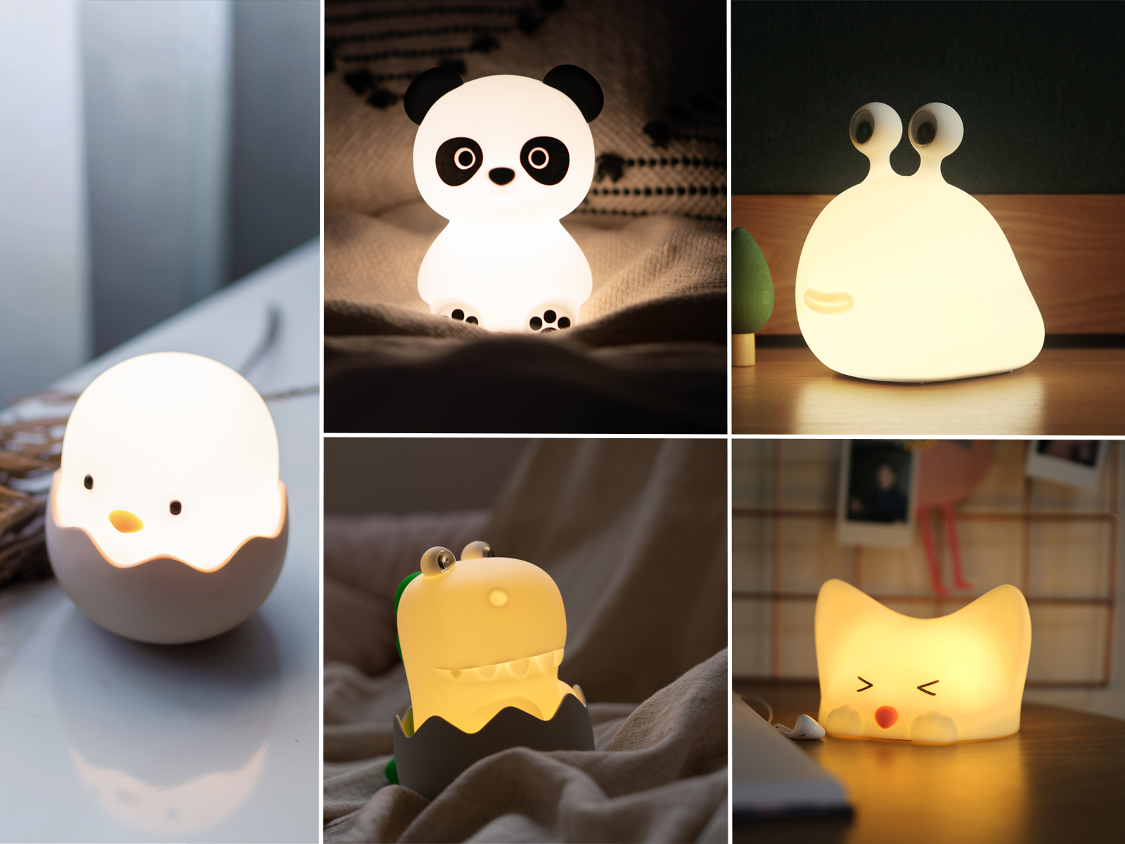 Wiederaufladbare USB LED Nachtlichter in verschiendenen Tier Designs